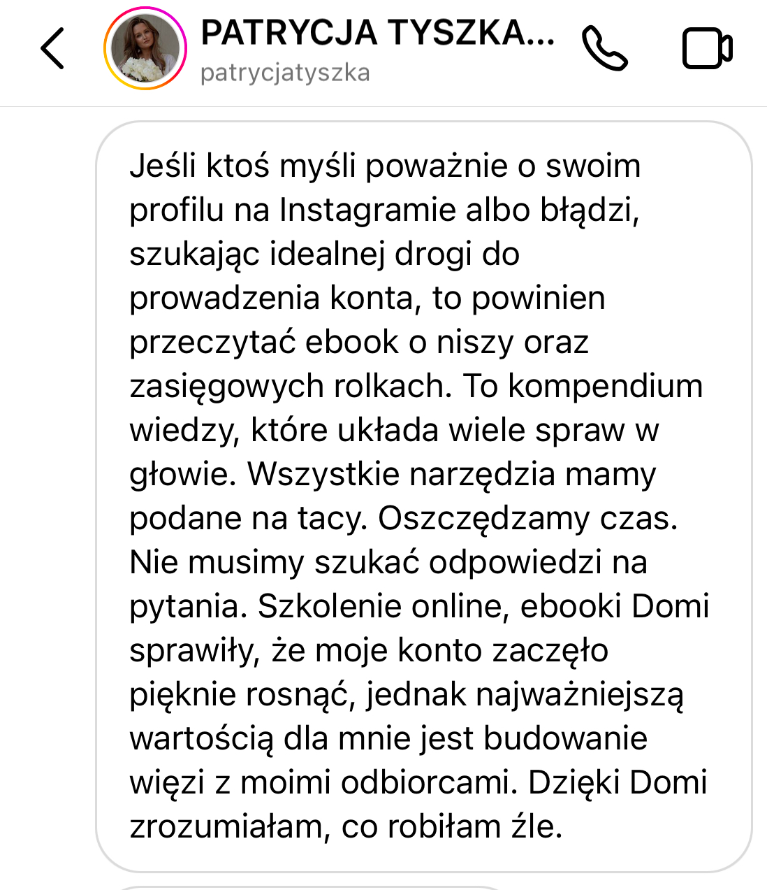 Opinia klientki - zrzut wiadomości 3