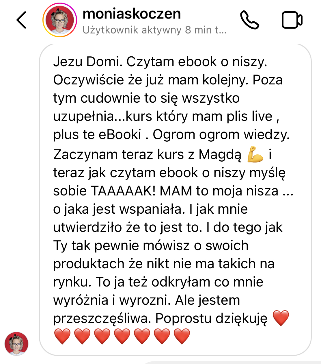 Opinia klientki - zrzut wiadomości 2