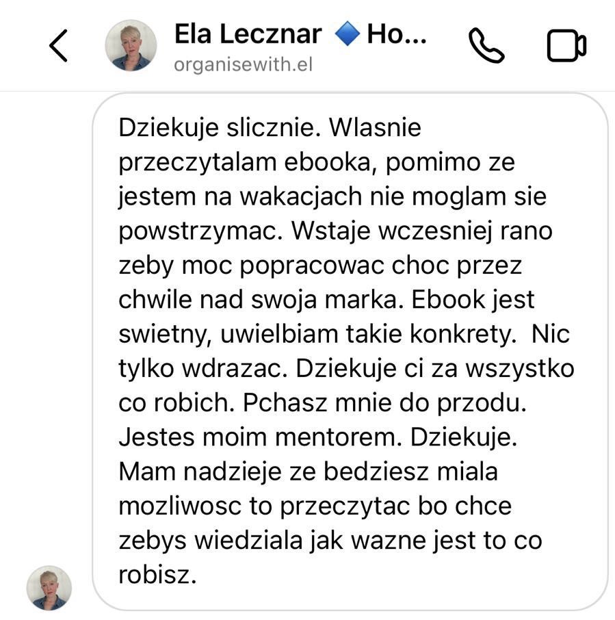 Opinia klientki - zrzut wiadomości 1